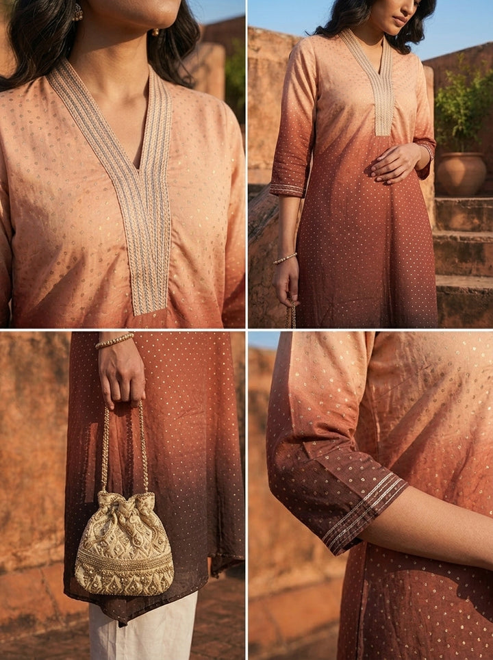 Brown Georgette Ombre Printed Kurta
