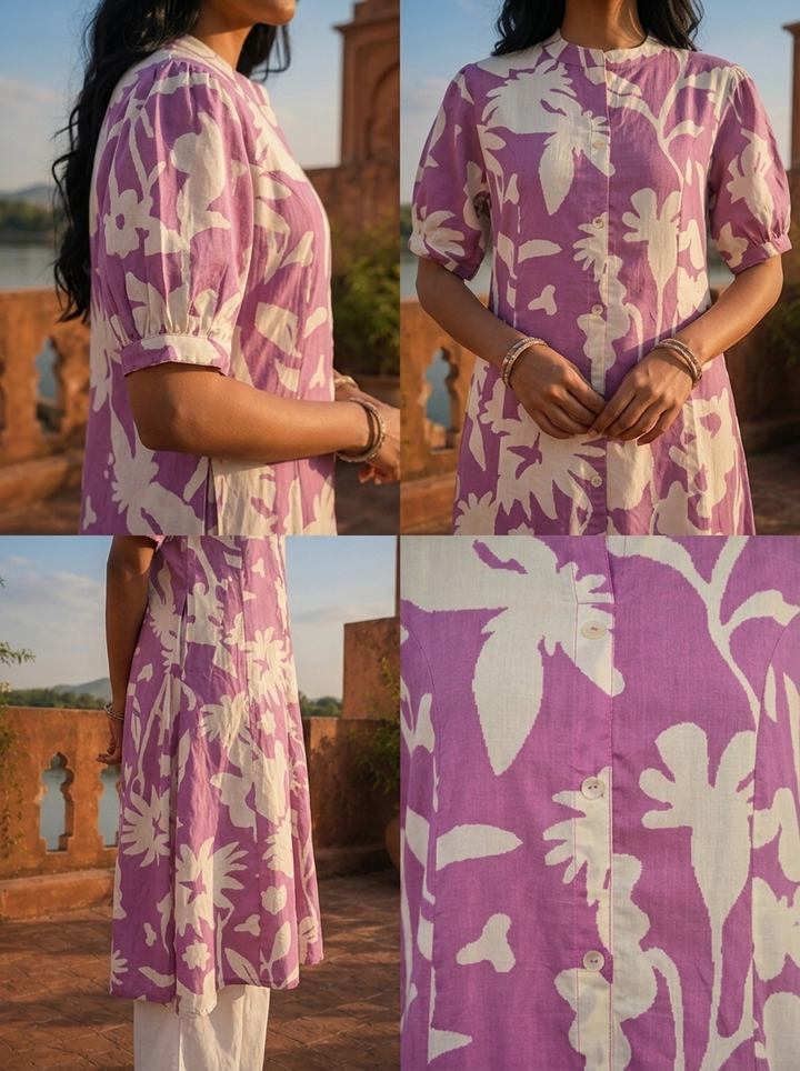 Lavender Cotton Tropical Printed Kurta