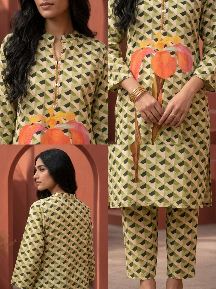Pista Cotton Geometric With Large Iris Placement Printed Two Piece Set
