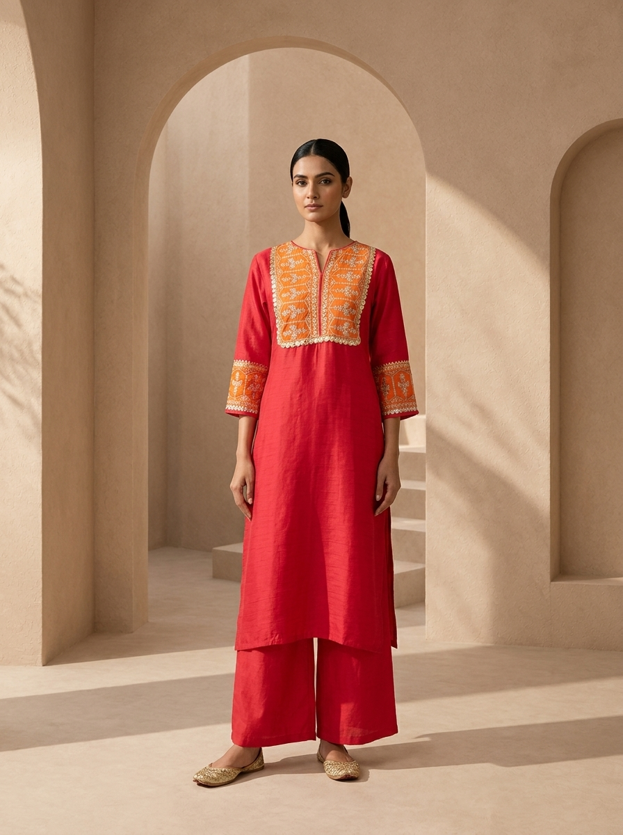 Rani Rayon Solid With Color Block Embroidered Two Piece Set