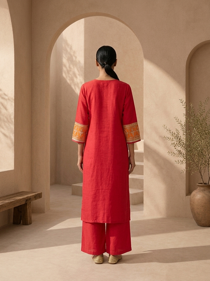 Rani Rayon Solid With Color Block Embroidered Two Piece Set