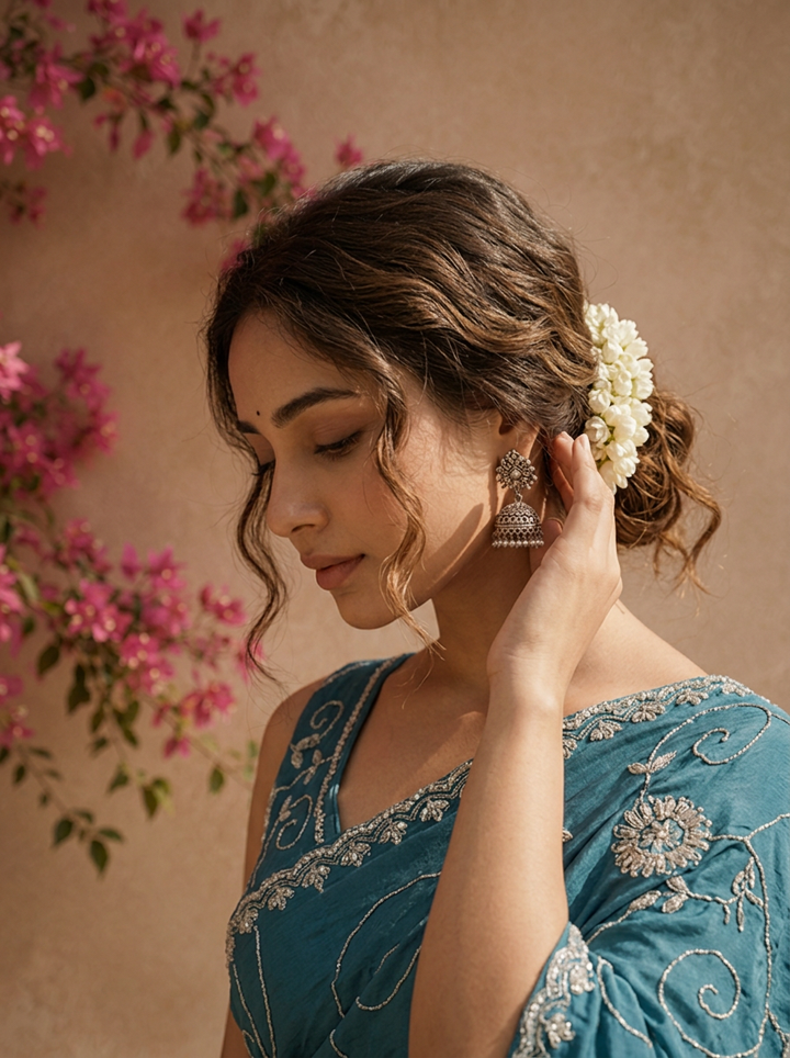 Peacock Organza Jaali Vine Embroidered Saree
