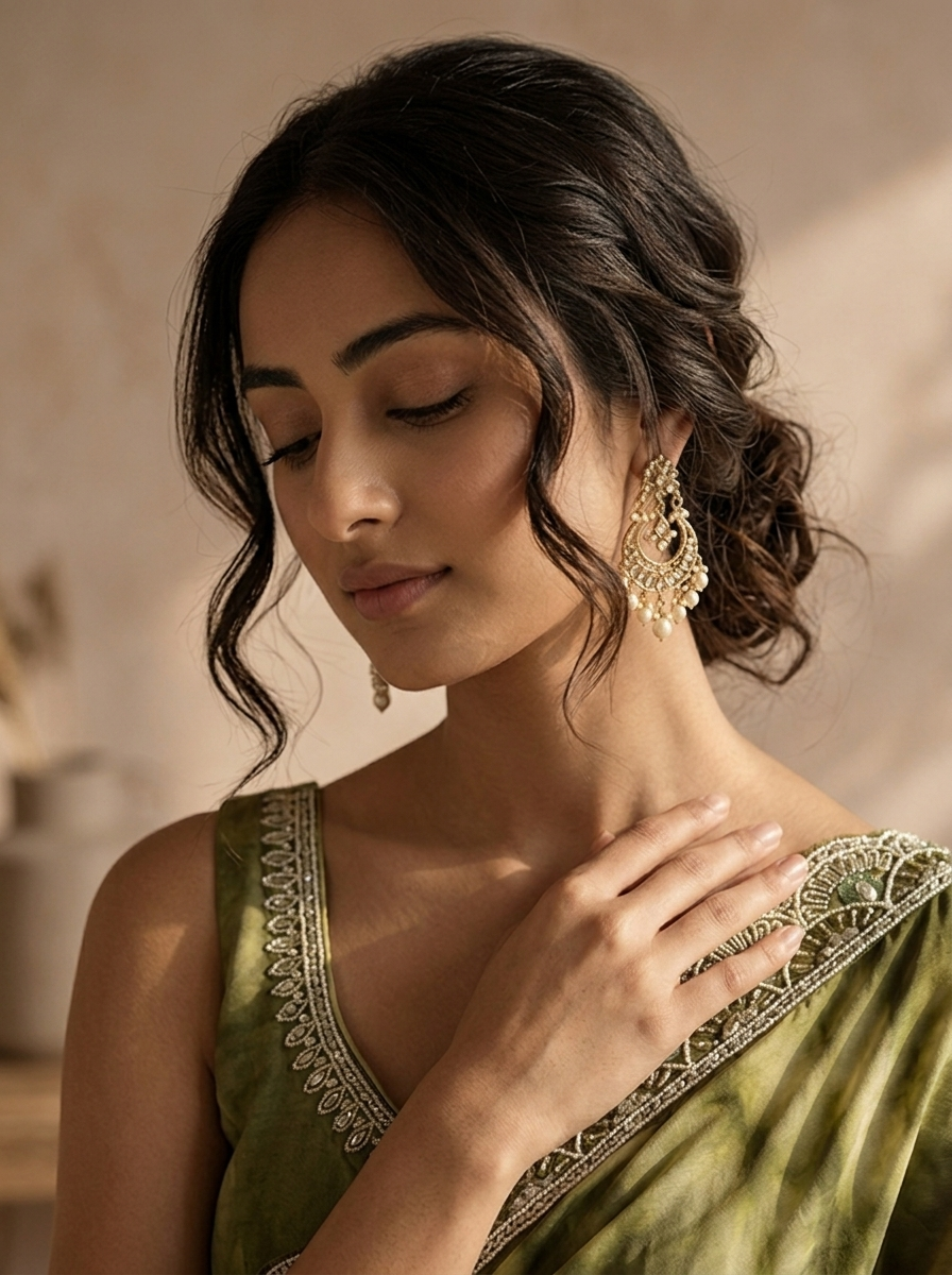 Mehadi Green Organza Tie-Dye Saree With Scallop Stone Embroidered Border