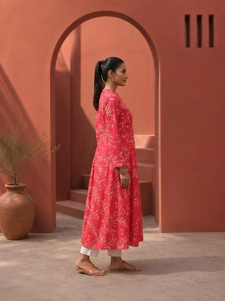 Rani Rayon Floral Jaali Printed Kurta