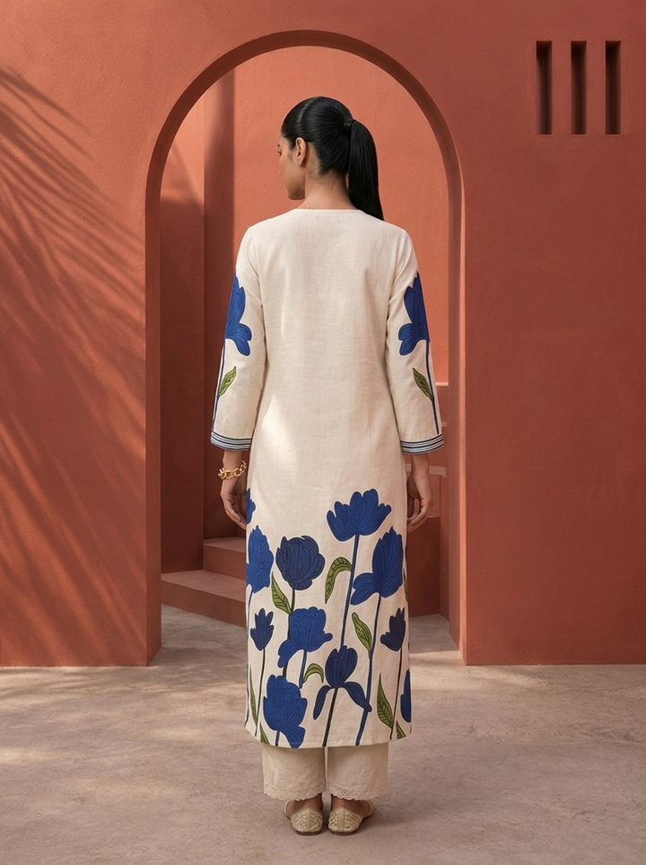 Royal Blue Cotton Large Floral Printed Two Piece Set