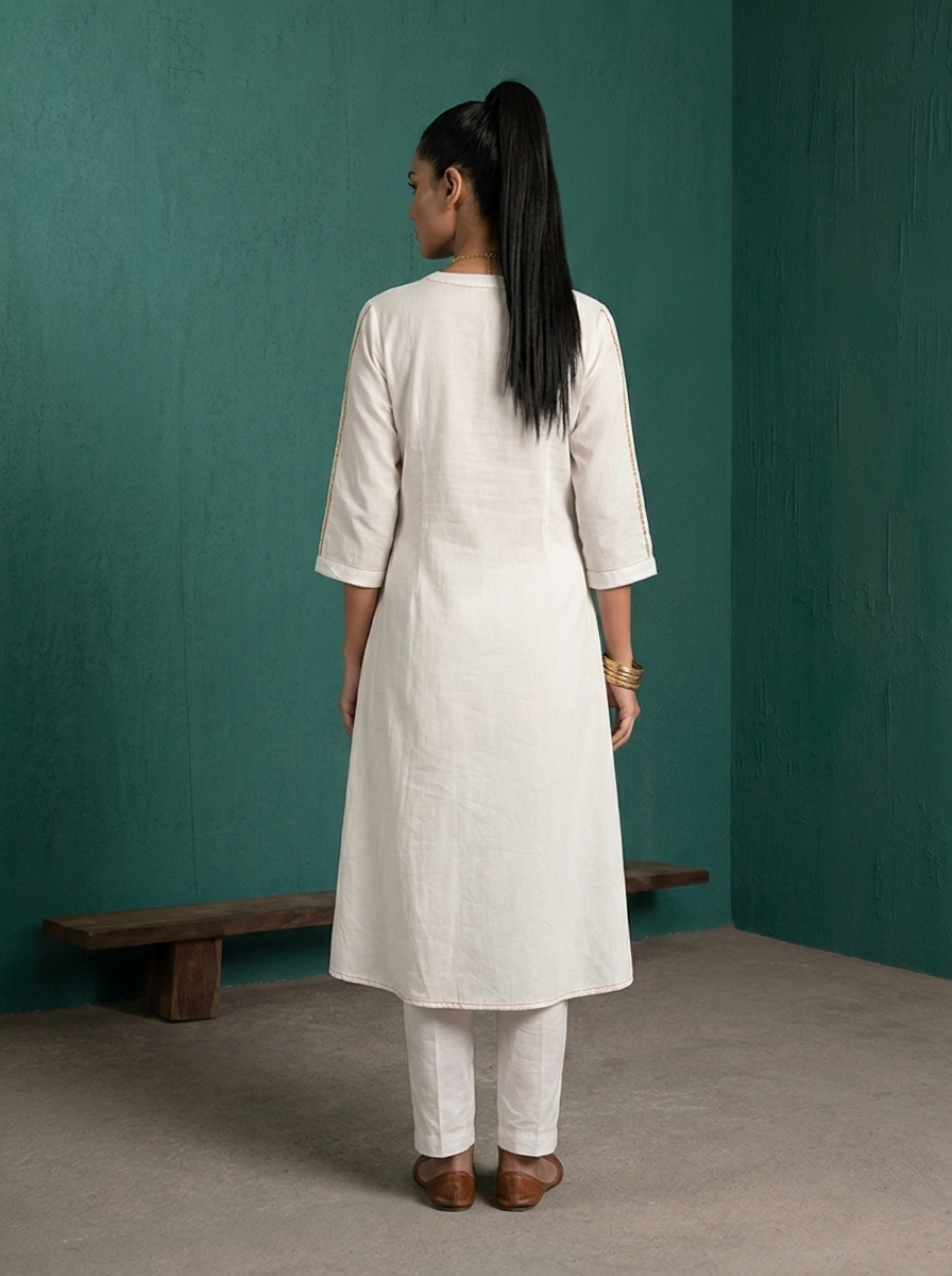 White Rayon Paisley Block Printed Kurta