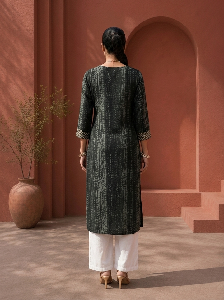 Black Rayon Shibori Printed Kurta