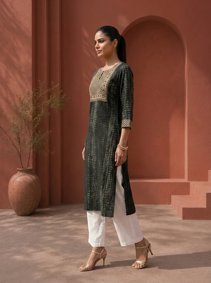 Black Rayon Shibori Printed Kurta