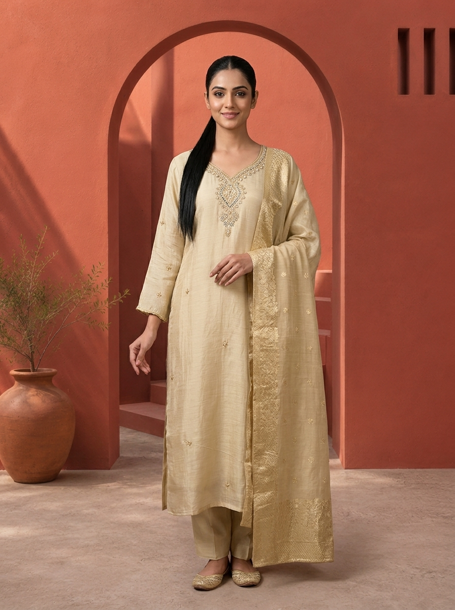 Grey Muslin Heavy Stone And Zari Embroidered Three Piece Set