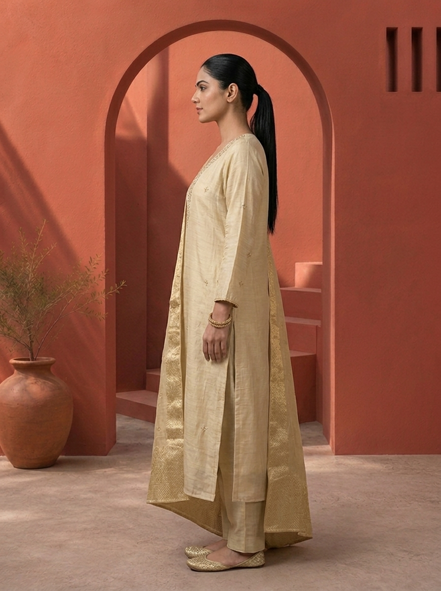Grey Muslin Heavy Stone And Zari Embroidered Three Piece Set