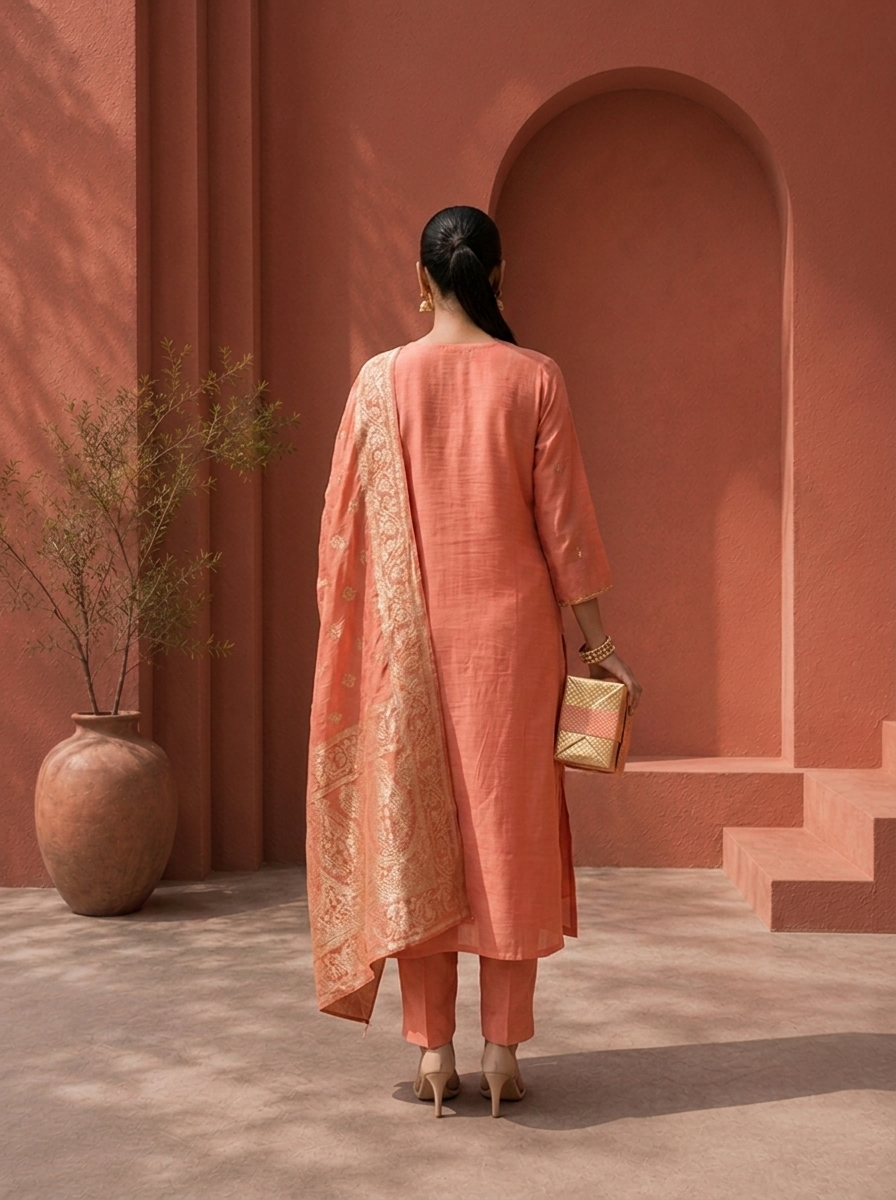 Onion Muslin Zardozi Stone Embroidered Three Piece Set