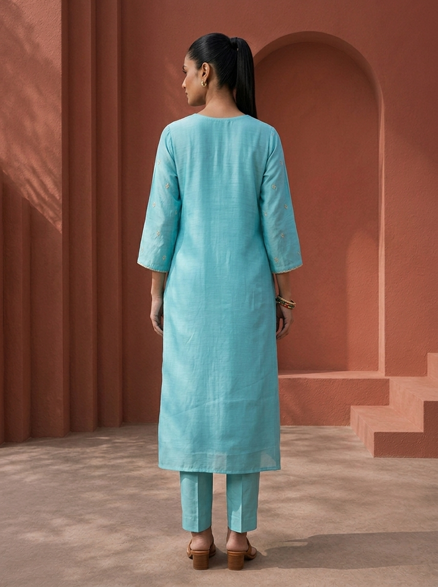 Sky Blue Muslin Heavy Stone And Zari Embroidered Three Piece Set