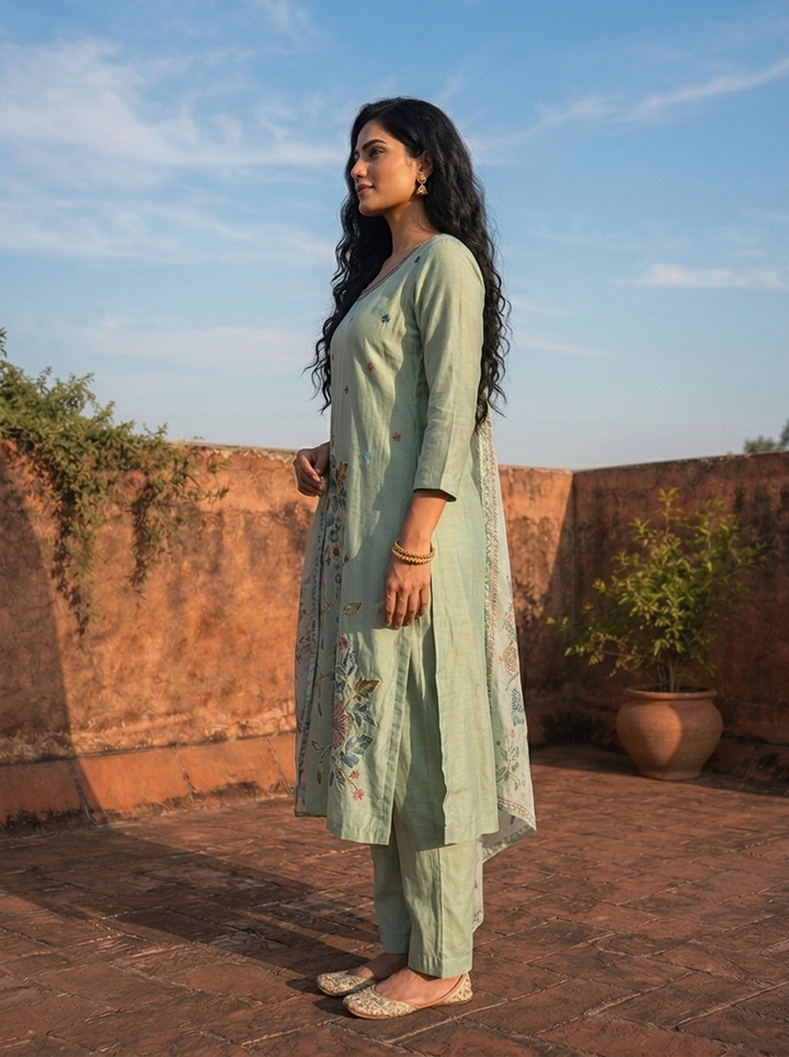 Pista Cotton Floral Motifs Printed Three Piece Set