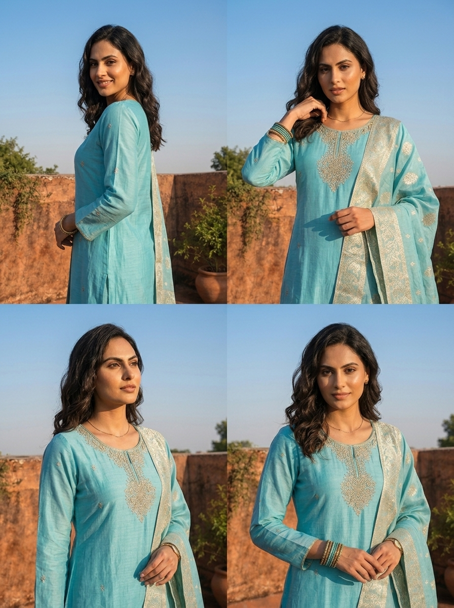 Sky Blue Muslin Heavy Zari Embroidered Three Piece Set