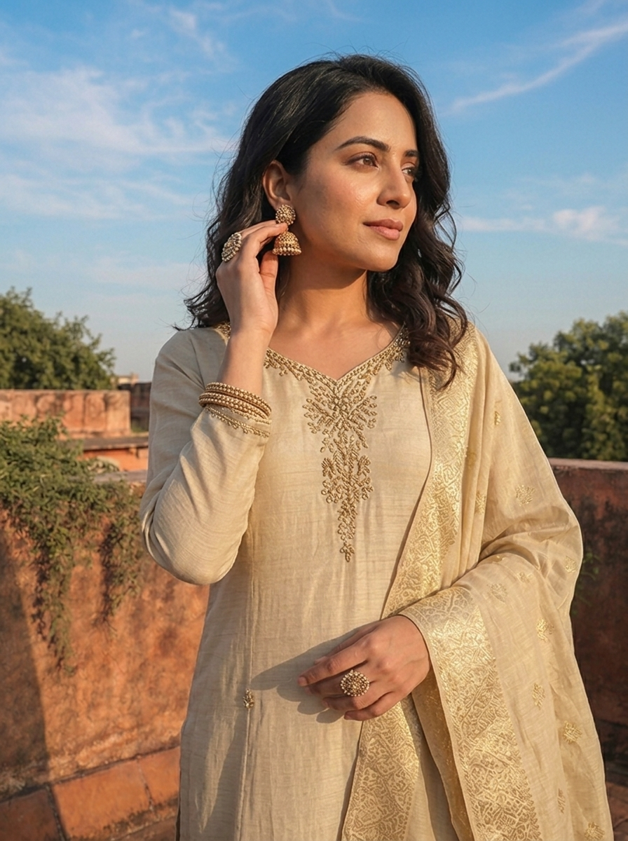 Grey Muslin Zardozi Stone Embroidered Three Piece Set