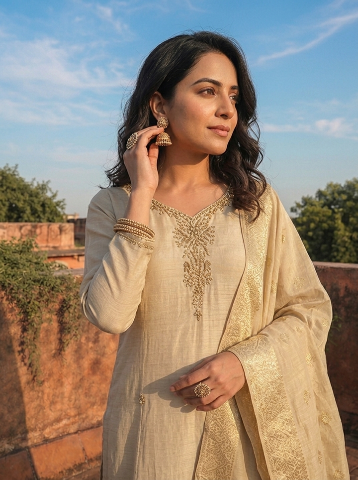 Grey Muslin Zardozi Stone Embroidered Three Piece Set
