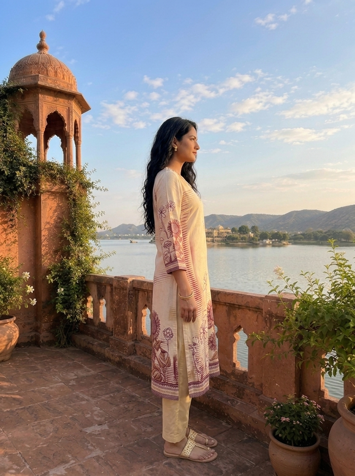 Wine Rayon Bagru Block Printed Three Piece Set