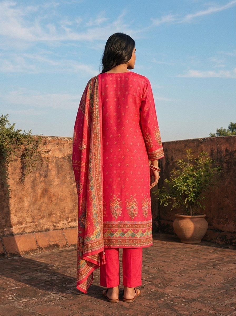 Rani Crepe Paisley And Floral Motif Printed Three Piece Set