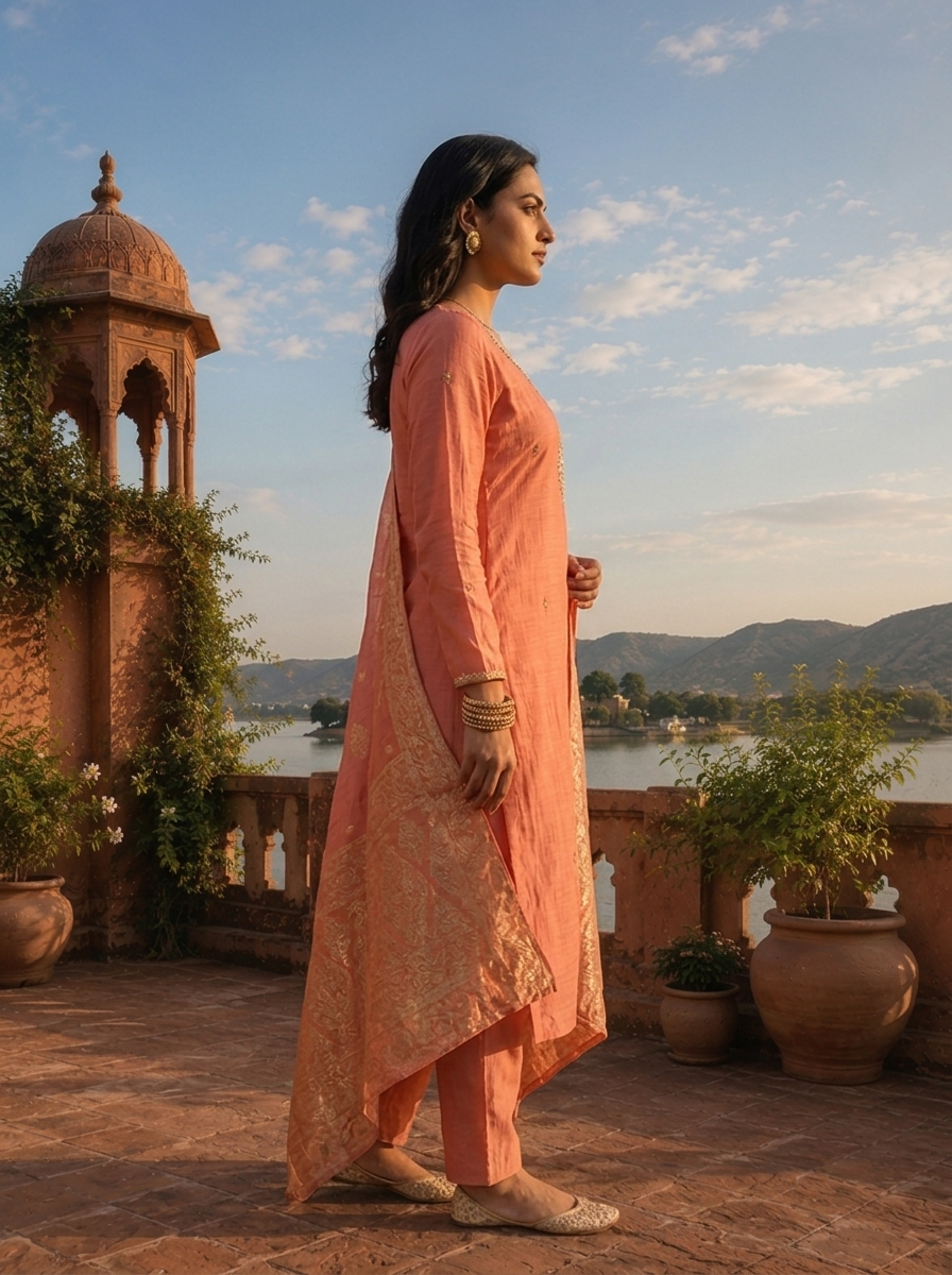 Onion Muslin Heavy Zari Embroidered Three Piece Set
