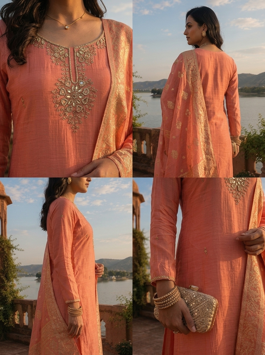 Onion Muslin Heavy Zari Embroidered Three Piece Set