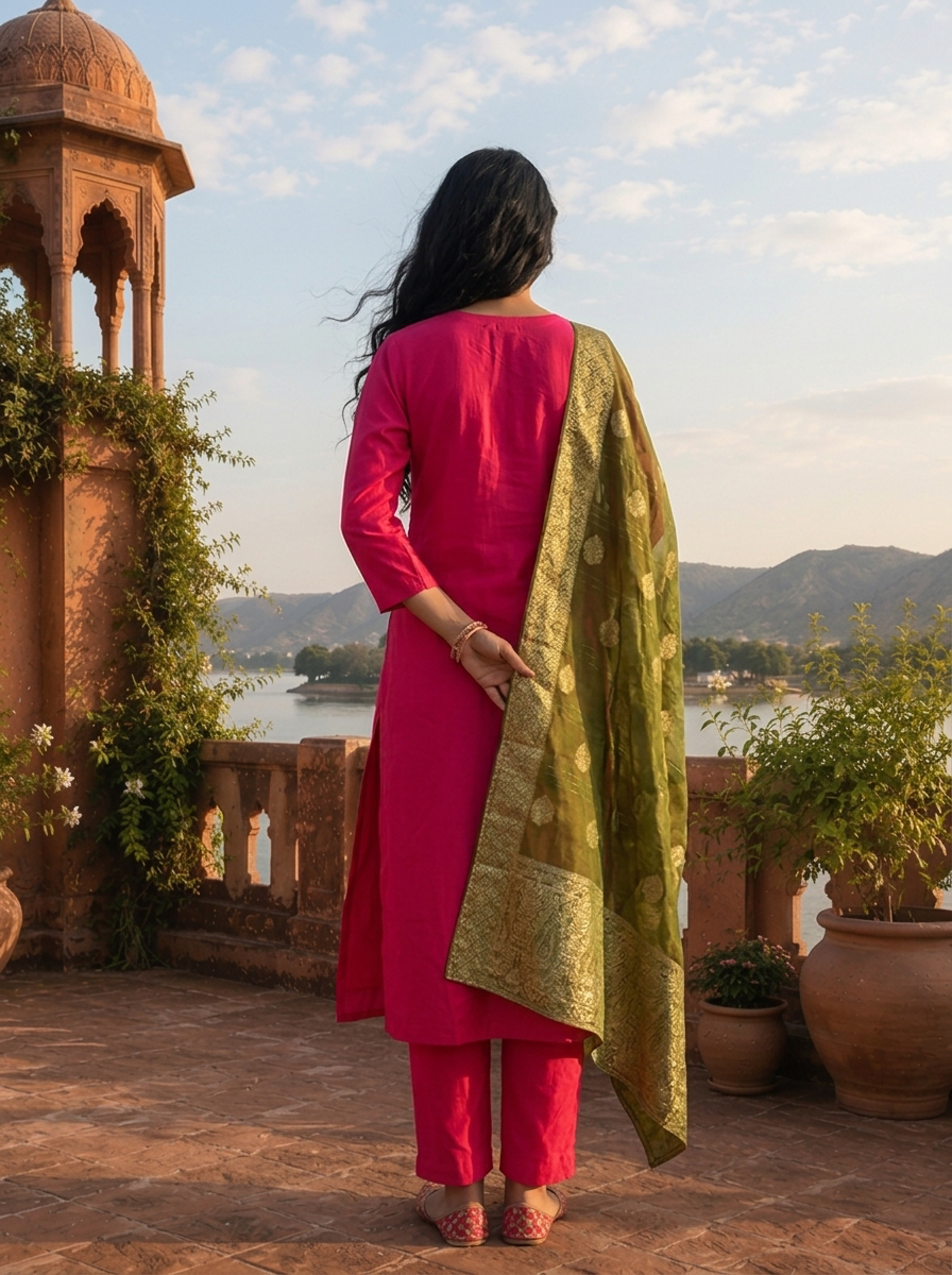 Rani Silk Thread Floral Embroidered Three Piece Set