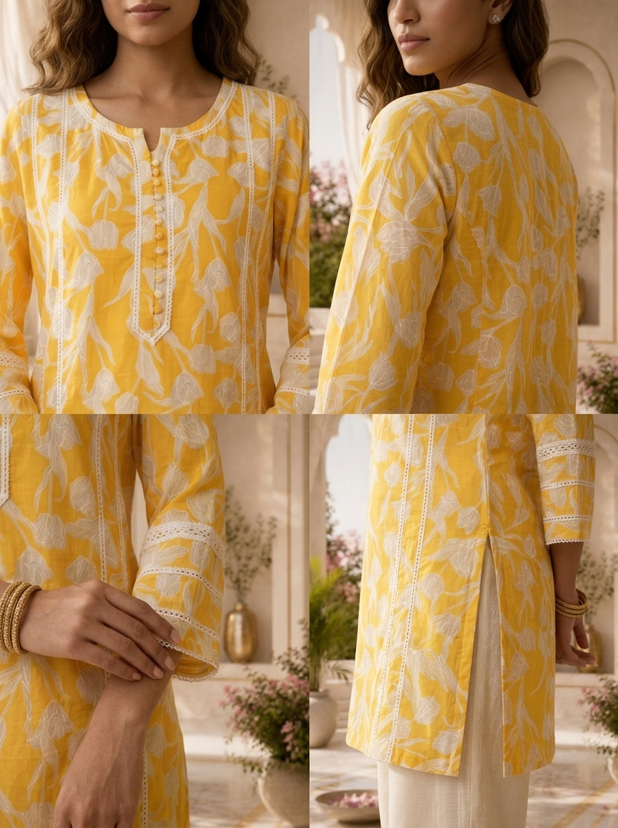 Mustard Cotton Tulip Floral Printed Kurta