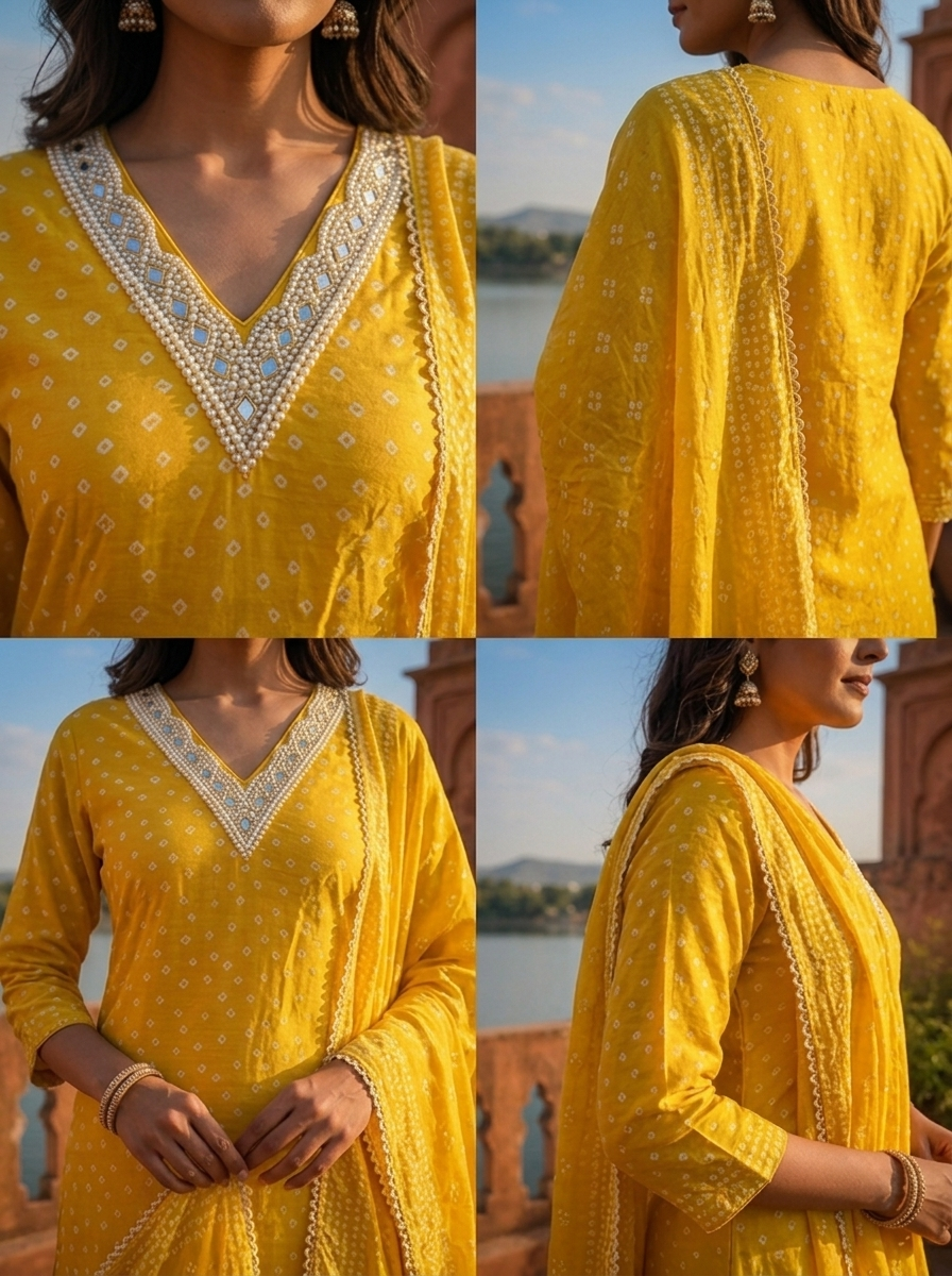 Lemon Silk Printed Three Piece Set