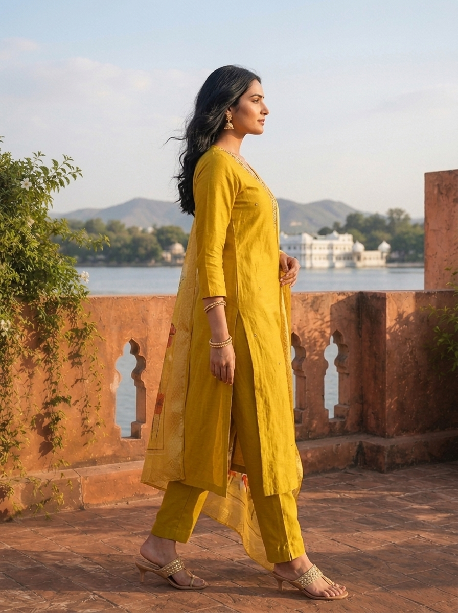 Green Rayon Stone And Thread Embroidered Three Piece Set