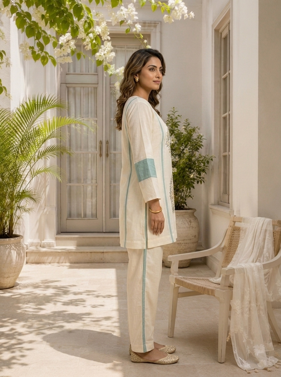 Sea Green Organza Mandala Motifs Embroidered Two Piece Set