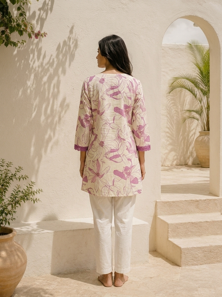 Lavender Cotton Lily Floral Printed Kurta