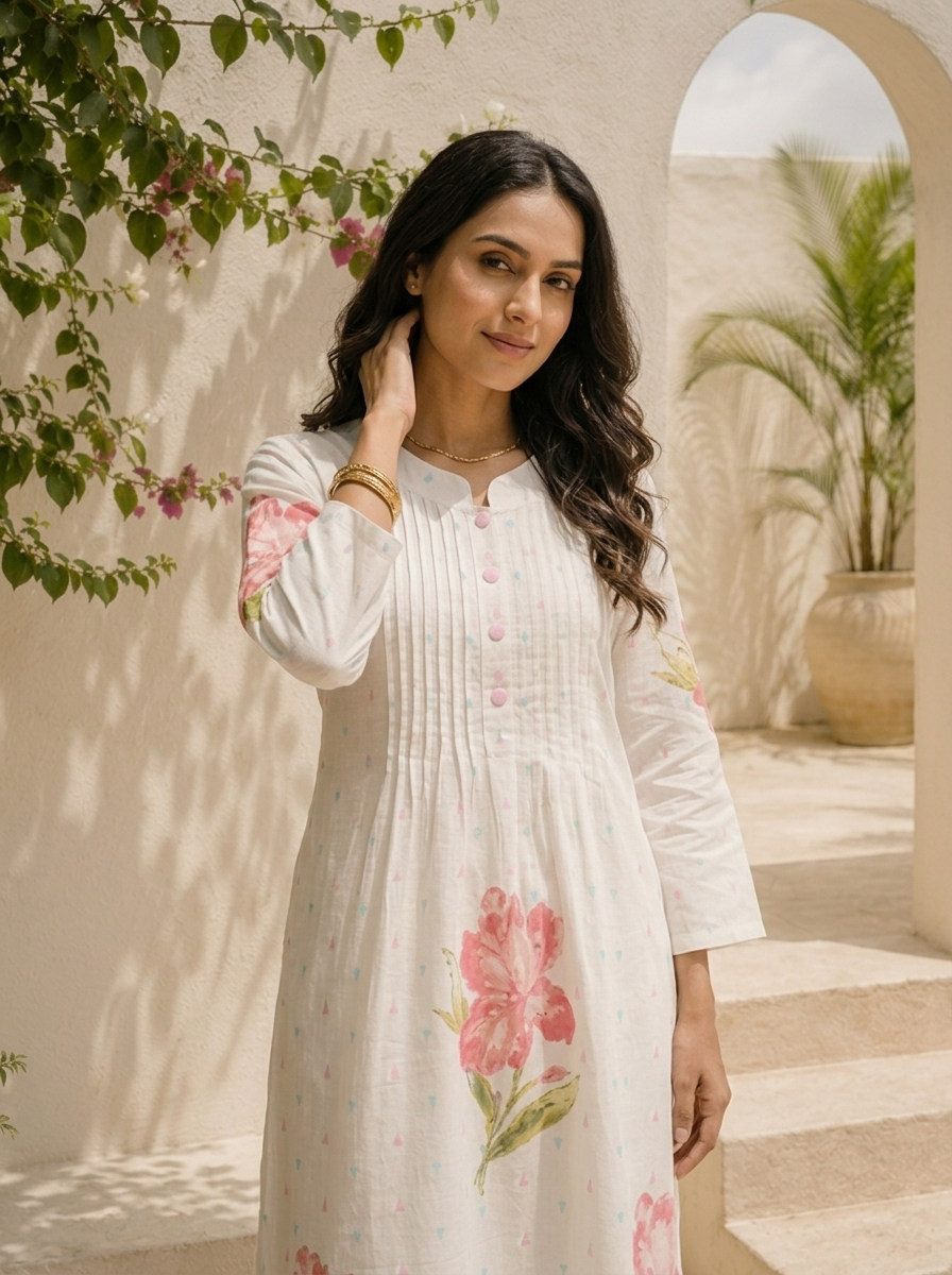 Baby Pink Cotton Floral Motifs With Tiny Pastel Buti Printed Two Piece Set
