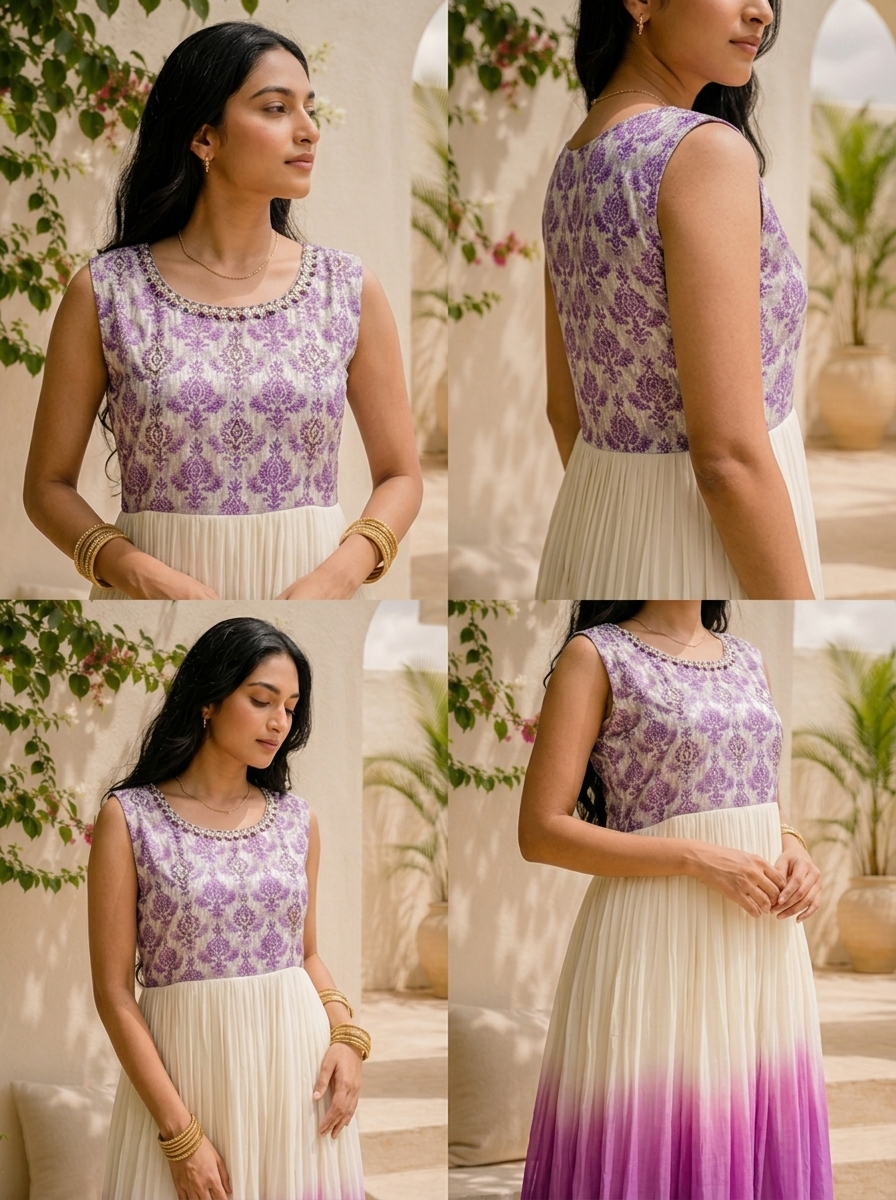 Purple Georgette Ombre Dyed Printed Long Dress