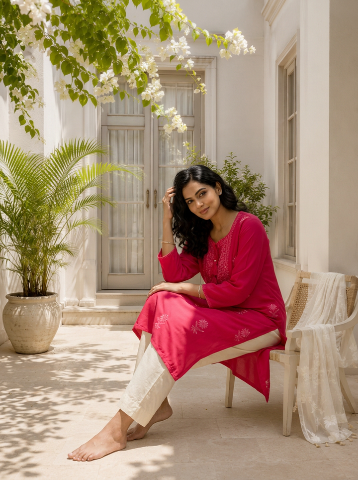Rani Rayon Scattered Floral Butta Embroidered Kurta