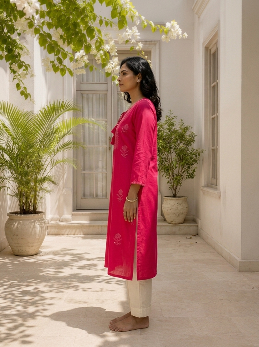 Rani Rayon Scattered Floral Butta Embroidered Kurta