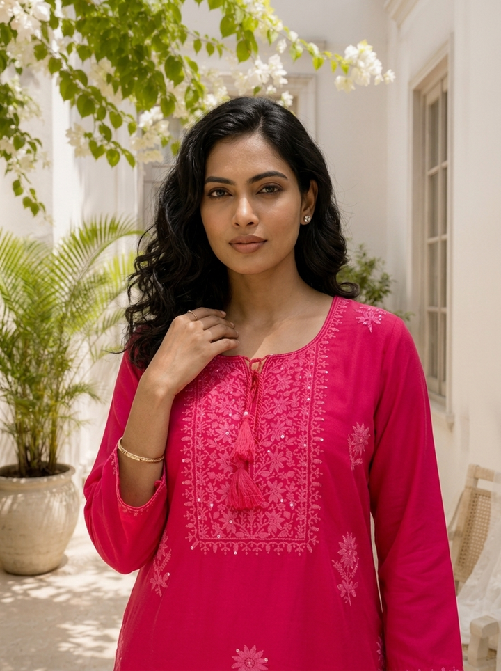 Rani Rayon Scattered Floral Butta Embroidered Kurta