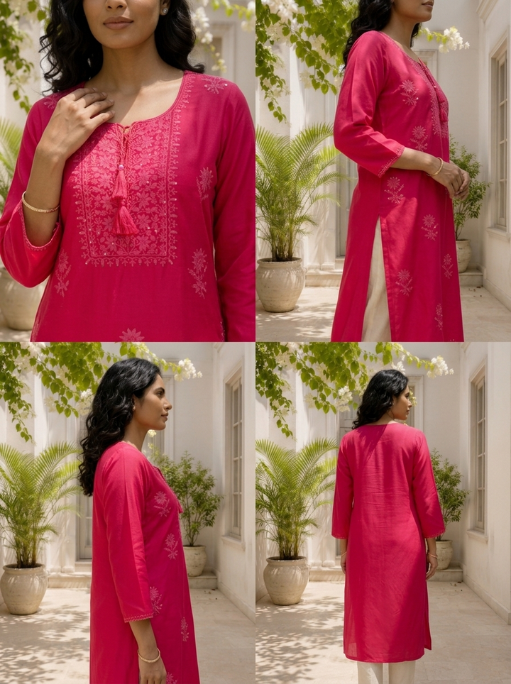 Rani Rayon Scattered Floral Butta Embroidered Kurta