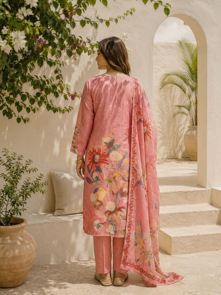 Onion Muslin Digital Sunflower Floral Printed Three Piece Set