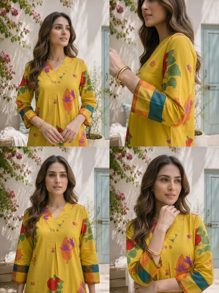 Lime Green Cotton Bold Digital Floral Printed Two Piece Set