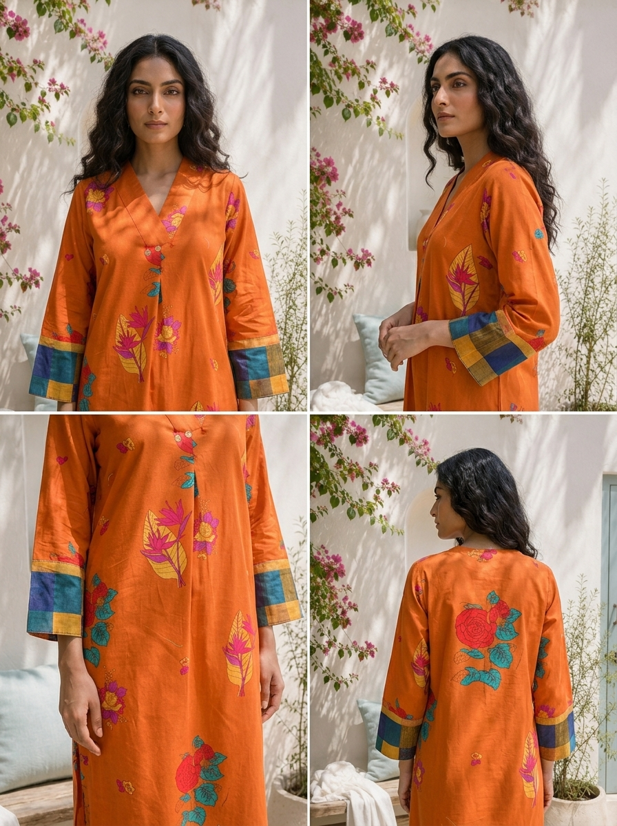 Burnt Orange Cotton Bold Digital Floral Printed Two Piece Set