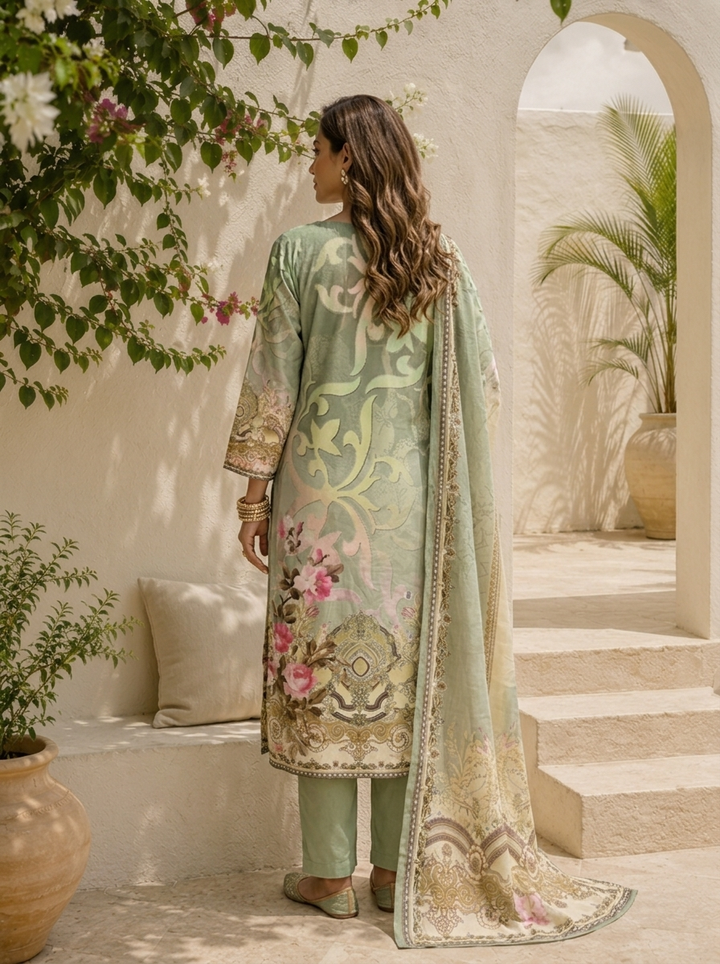 Pista Silk Ethnic Motif Printed Three Piece Set