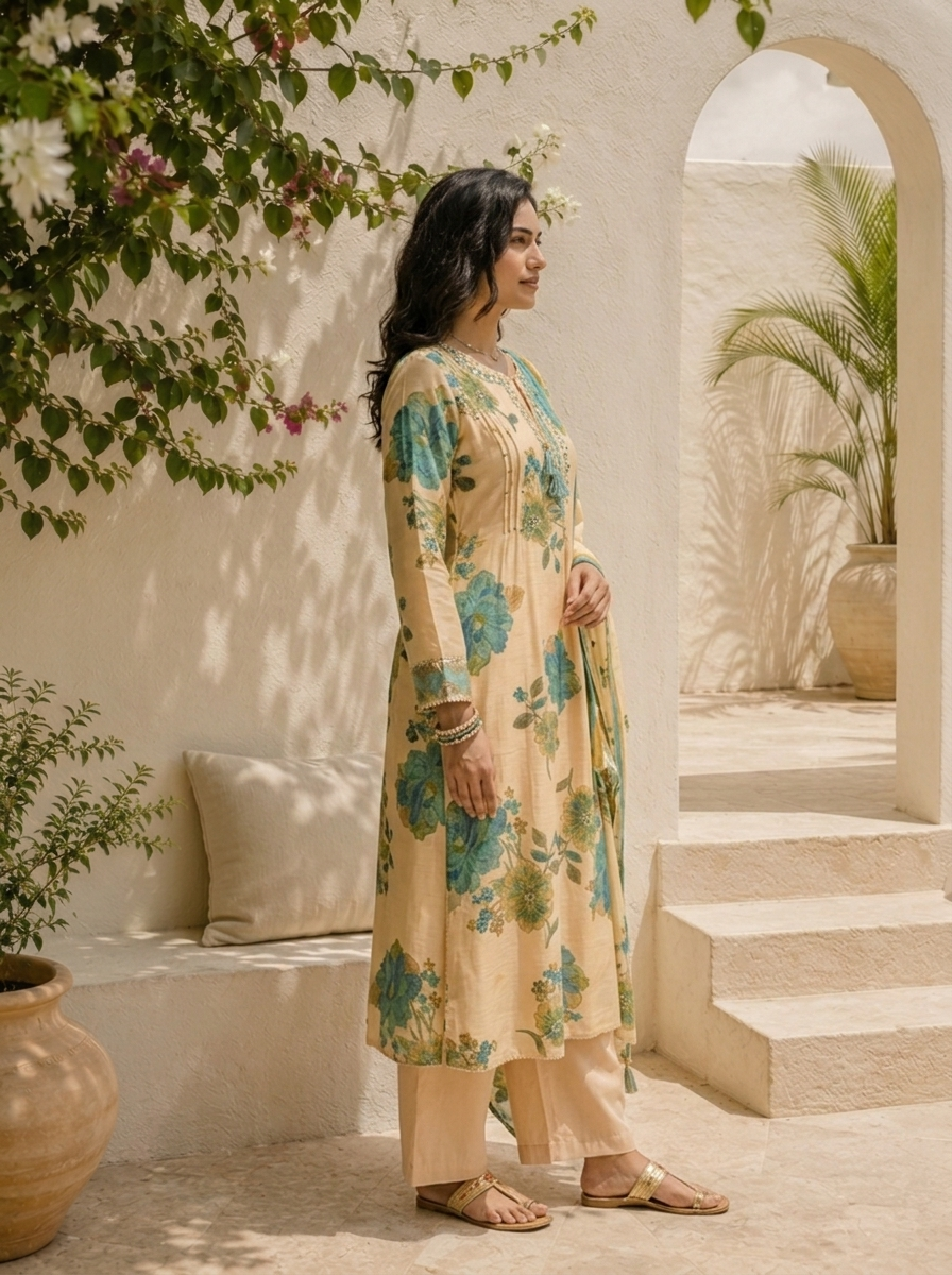 Rama Muslin Large Floral Digital Printed Three Piece Set