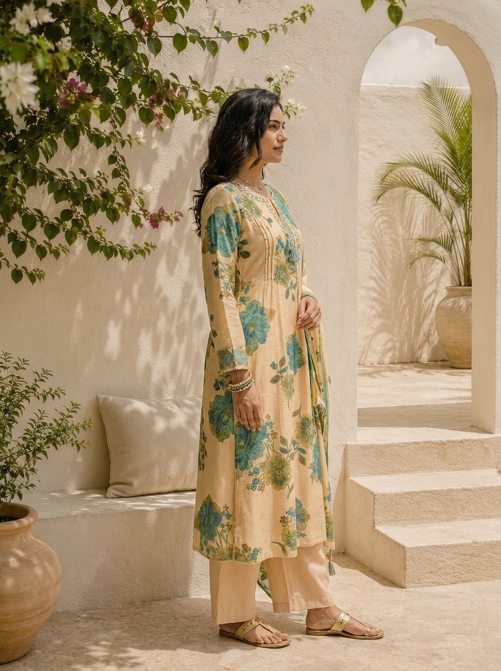 Rama Muslin Large Floral Digital Printed Three Piece Set