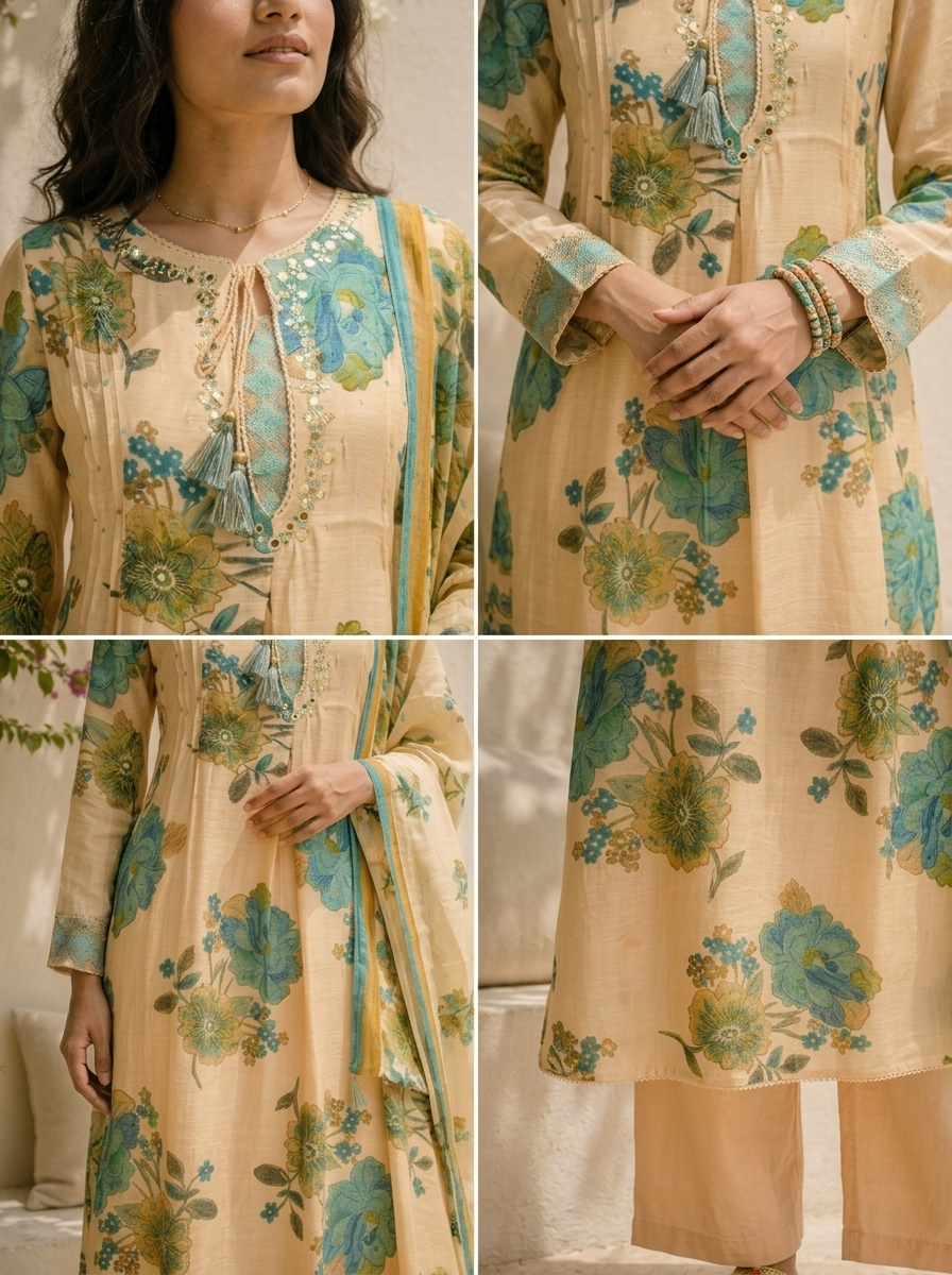 Rama Muslin Large Floral Digital Printed Three Piece Set
