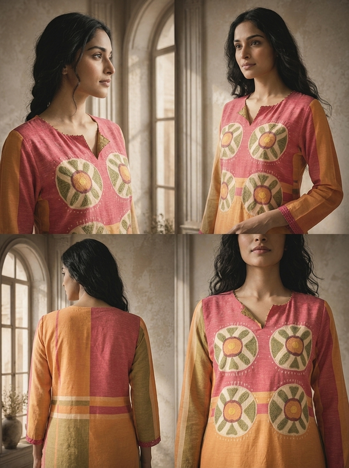 Mustard Linen Mandala Bloom Printed Kurta