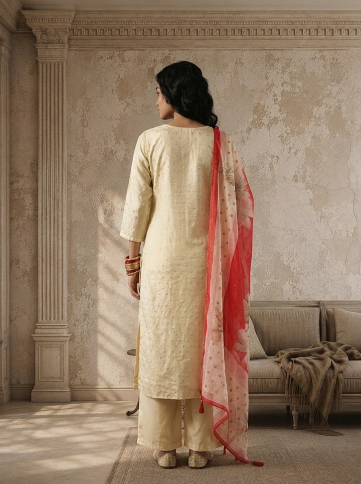 Rani Tissue Floral Embroidered Three Piece Set