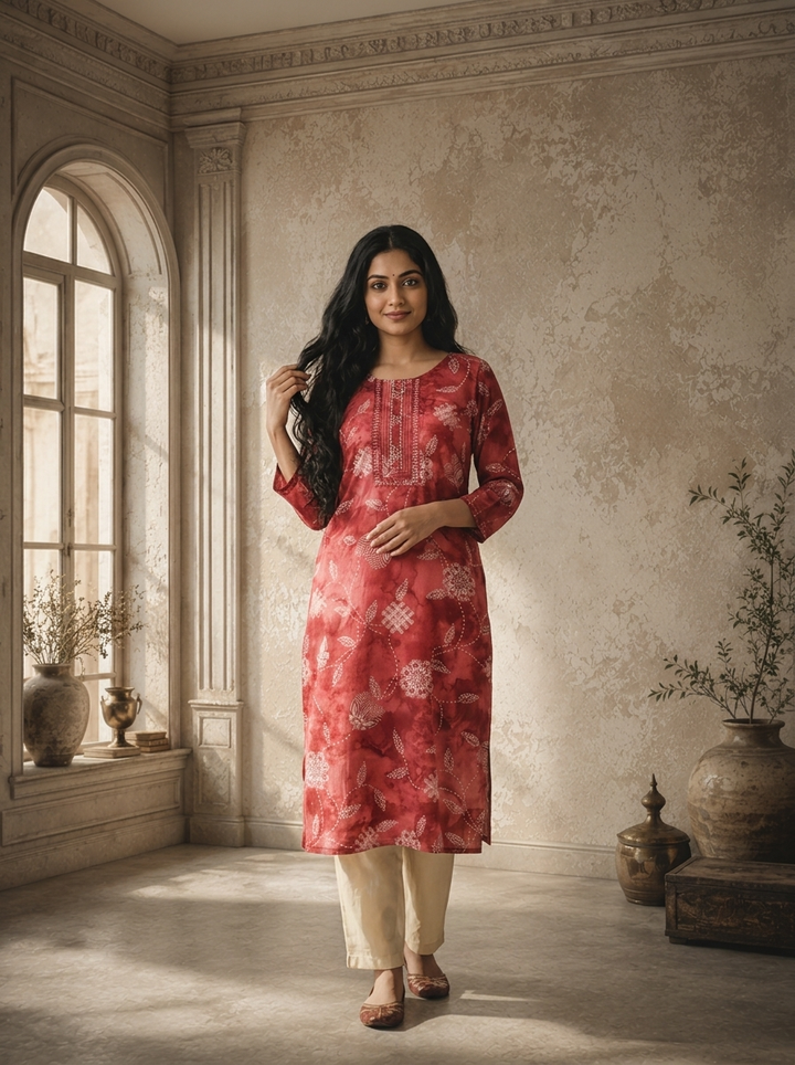 Onion Rayon Floral And Ethnic Printed Kurta
