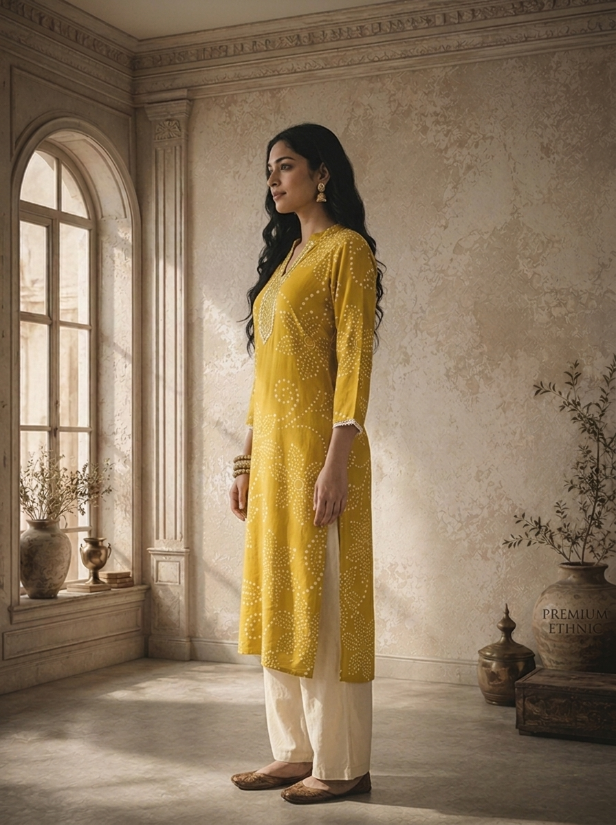 Green Rayon Floral Bandhani Printed Kurta