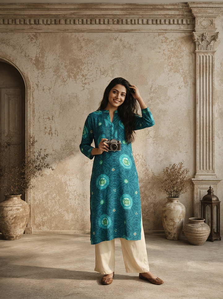 Rama Rayon Circular Motif Printed Kurta