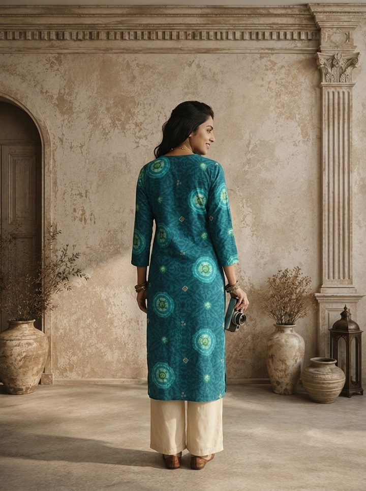 Rama Rayon Circular Motif Printed Kurta