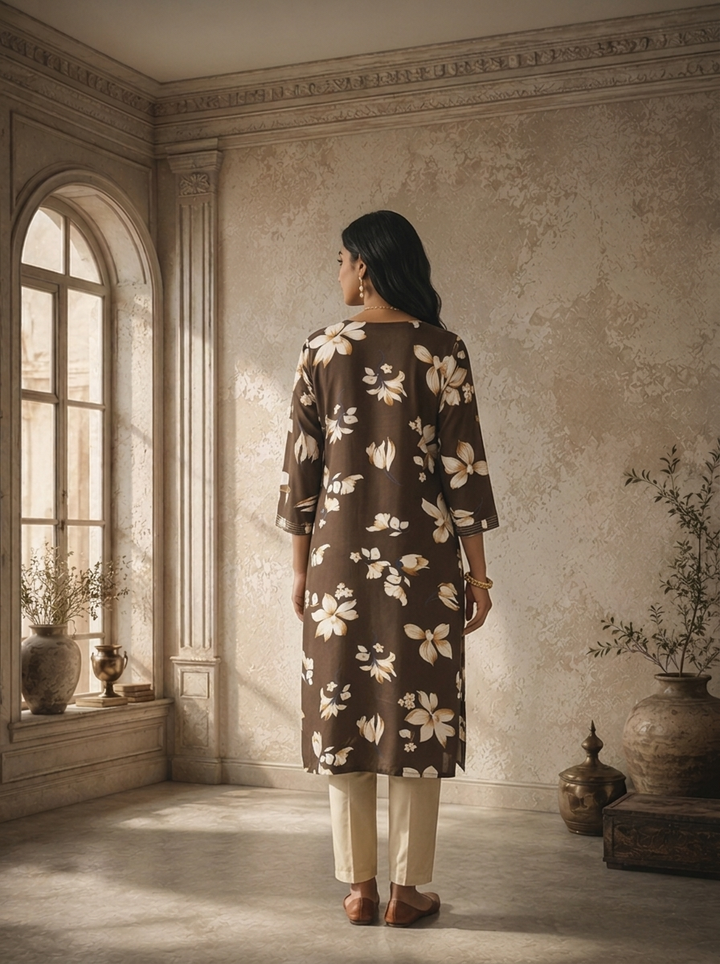 Brown Rayon Floral Printed Kurta